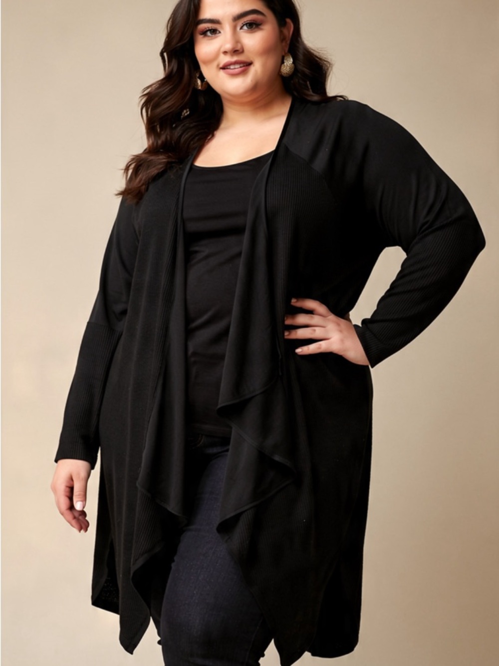 Kate Hill Black Open Front, Nearly New, Gorgeous Flowy Cardigan Sweater 2x